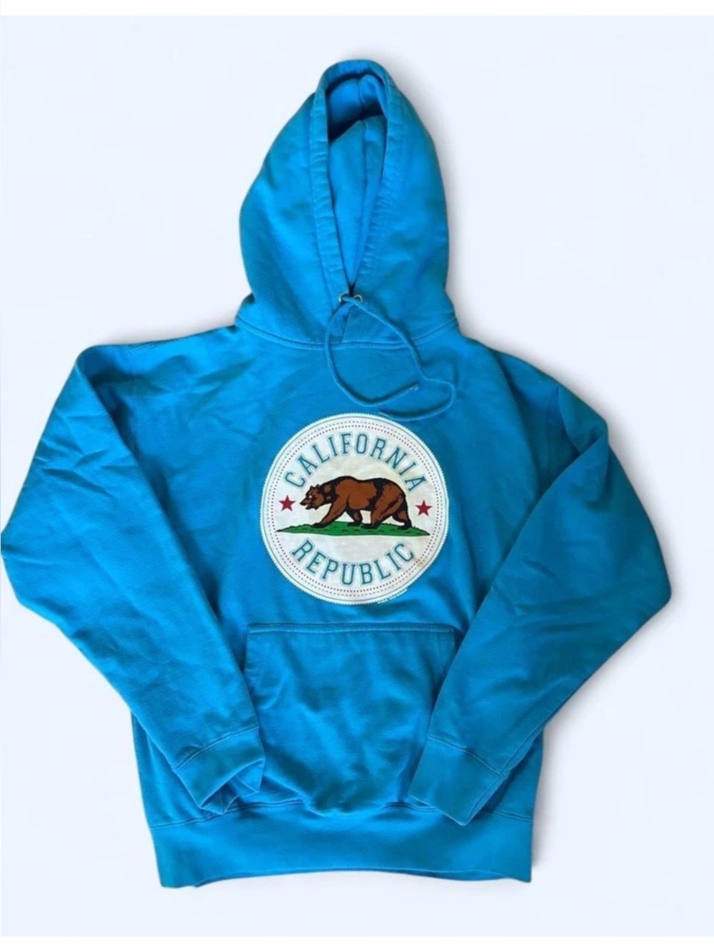 Vintage California Republic Women’s Size Medium Aqua Blue Hoodie With Pockets